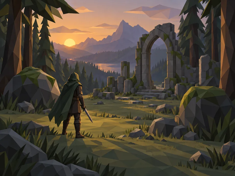Low-poly flat-shaded