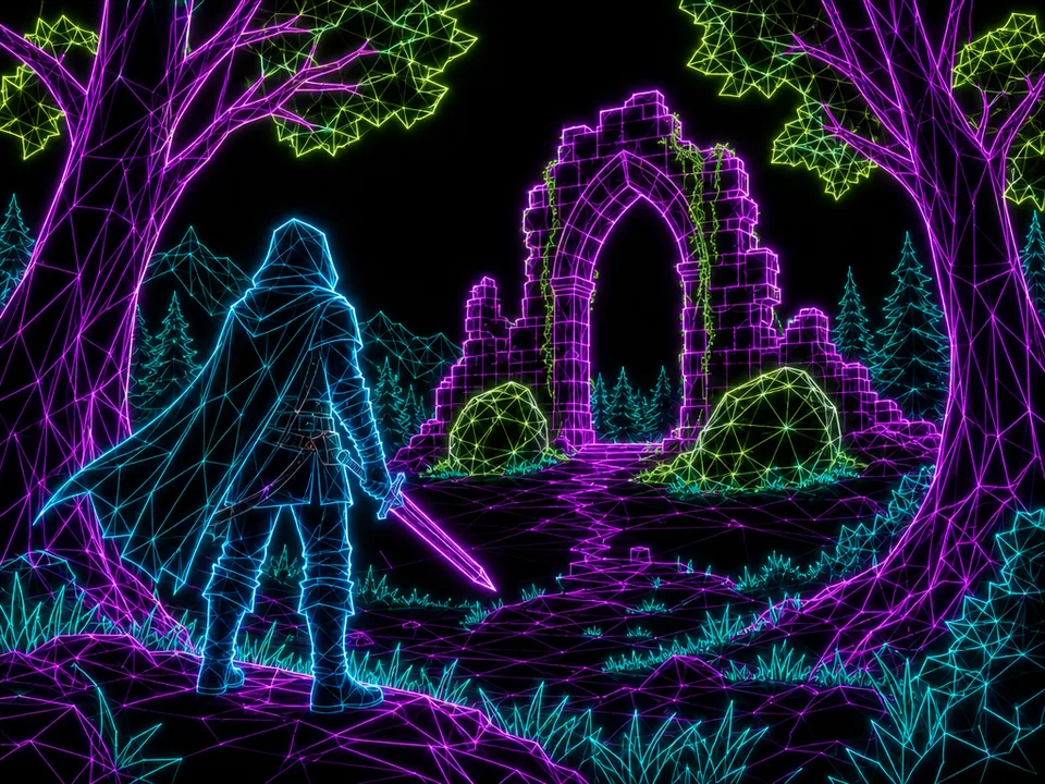 Wireframe vectorial neón